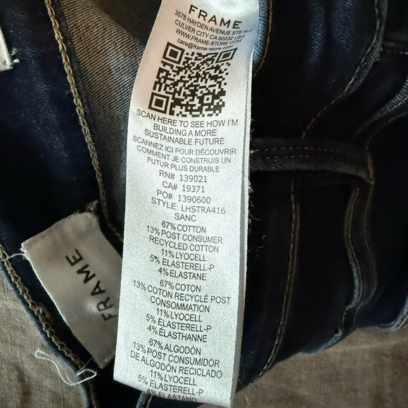 Frame Le High Straight Jeans Dark Wash Raw Hem Blue Size 28 - Picture 8 of 9